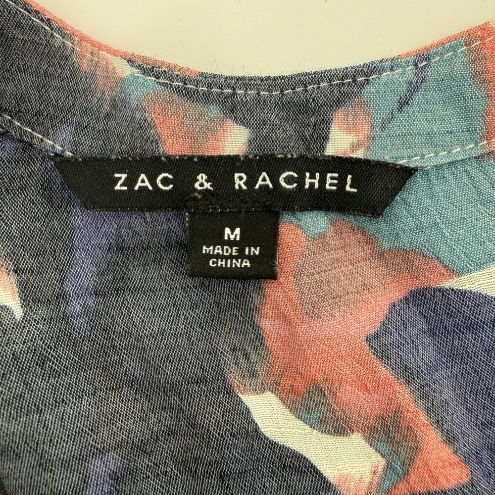 Zac & Rachel Abstract Floral Button Down Blouse Blue Coral M - Picture 4 of 9